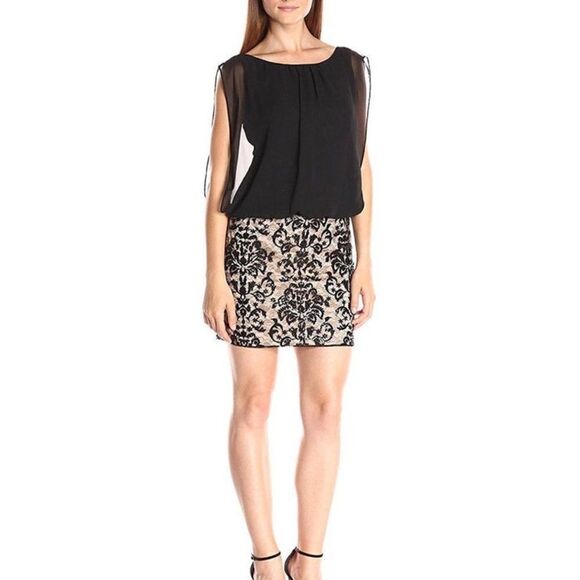 Aidan by Aidan Mattox Dresses & Skirts - Aidan by Aidan Mattox Boat Neck Embroidered Chiffon Mini Dress